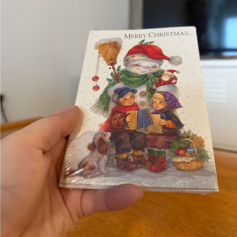‘Merry Christmas’ c1990 Unopened Vintage Holiday Cards Pack of 5 with Snowman